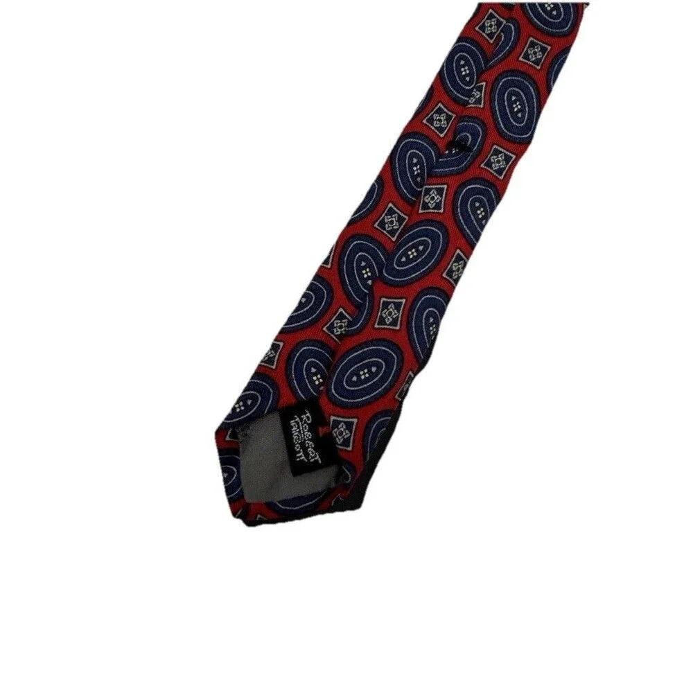 Robert Talbott Nordstrom Tie Red Navy Geometric Silk Hand Sewn  63.25
